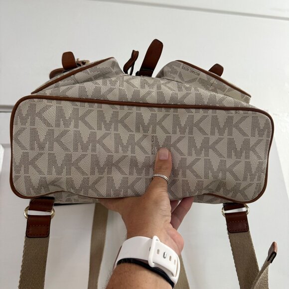 Michael Kors Monogram Canvas Backpack With Leather Trim & Gold Accents - Picture 4 of 12